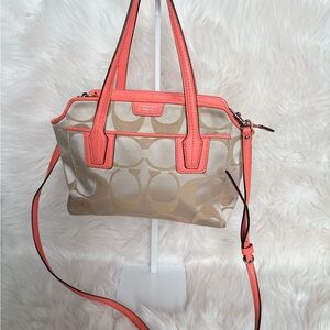 Authentic COACH Signature Park Carrie
Tote - Khaki & Coral (FIRM PRICE)